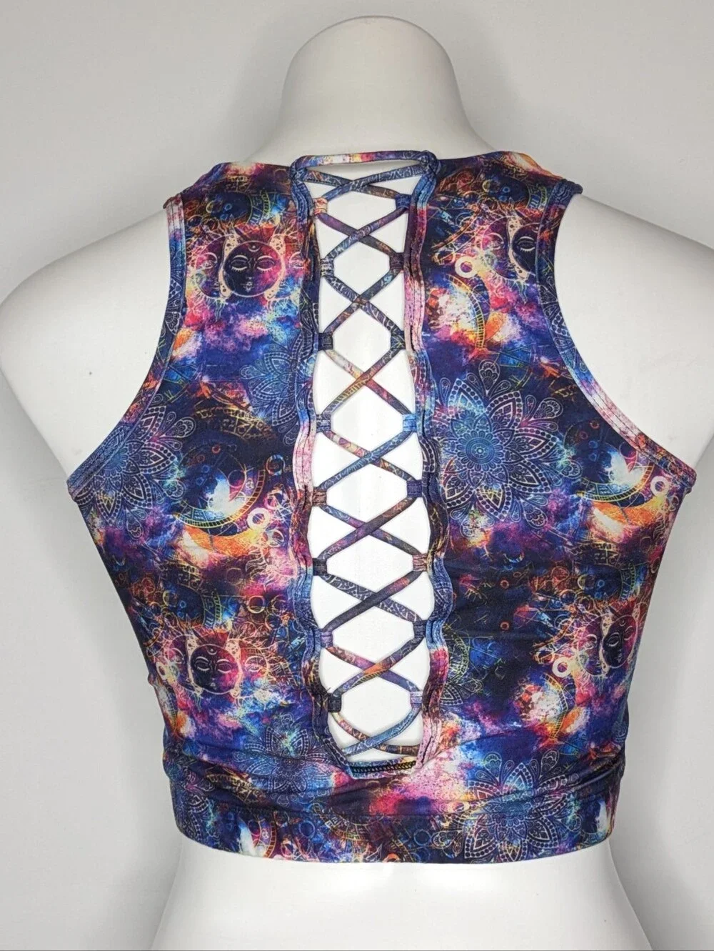 Donna Jo Blue Purple Celestial Boho Strappy Back Sports Bra M/L